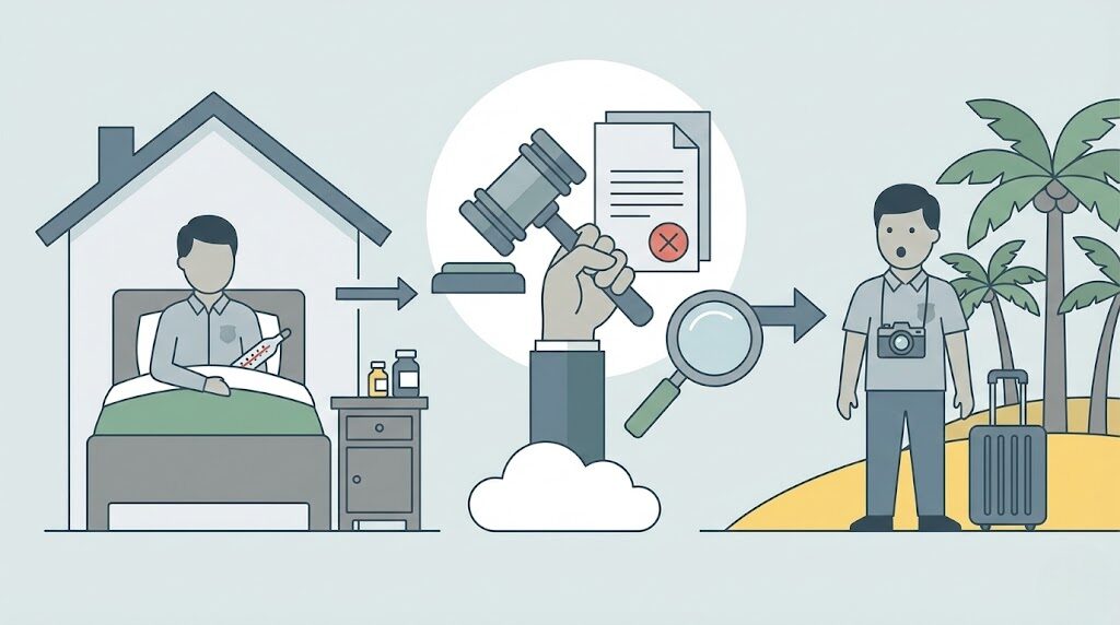 病気休暇中の旅行で処分を科された公務員の事例