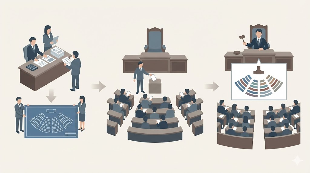 事務総長による仮議席から本決定への流れ