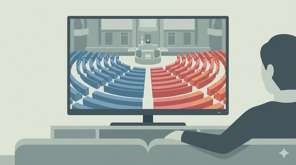 テレビ中継で衆議院は向かって左側ですか？