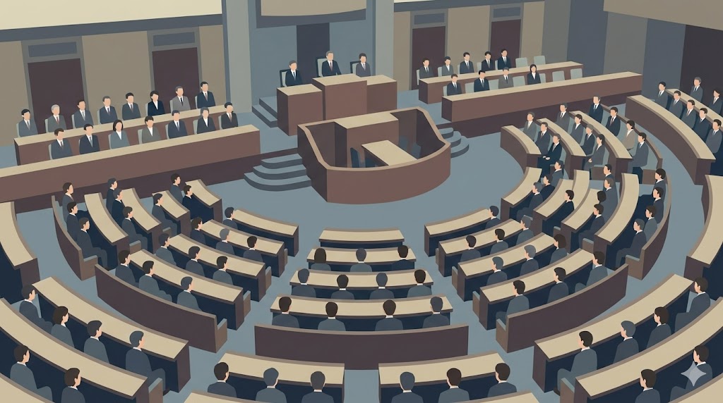 ひな壇の国務大臣席と一般席の往復事情